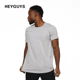 HEYGUYS cotton t shirts damage men hole street wear
