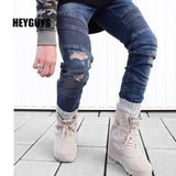 HEYGUYS 2018 Mens slim elastic jeans denim